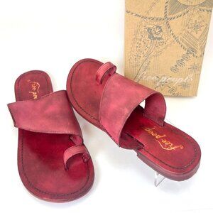Free People Sant Antoni Slides Faded Cherry Leather Toe Loop Sandals Size 39.5
